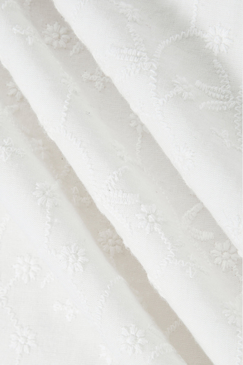 White Cotton Embroidery Off-Shoulder Midi Dress