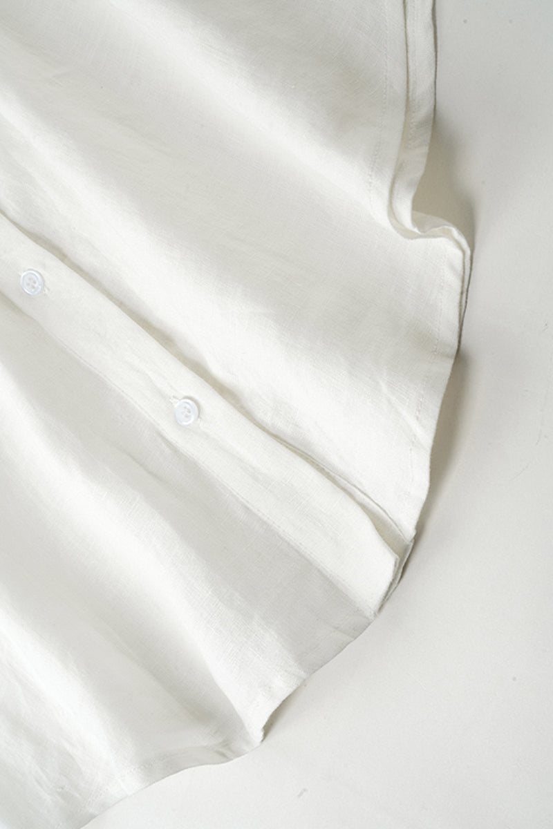 White Long-Sleeve Button-Up Shirt with Beaded Embroidery