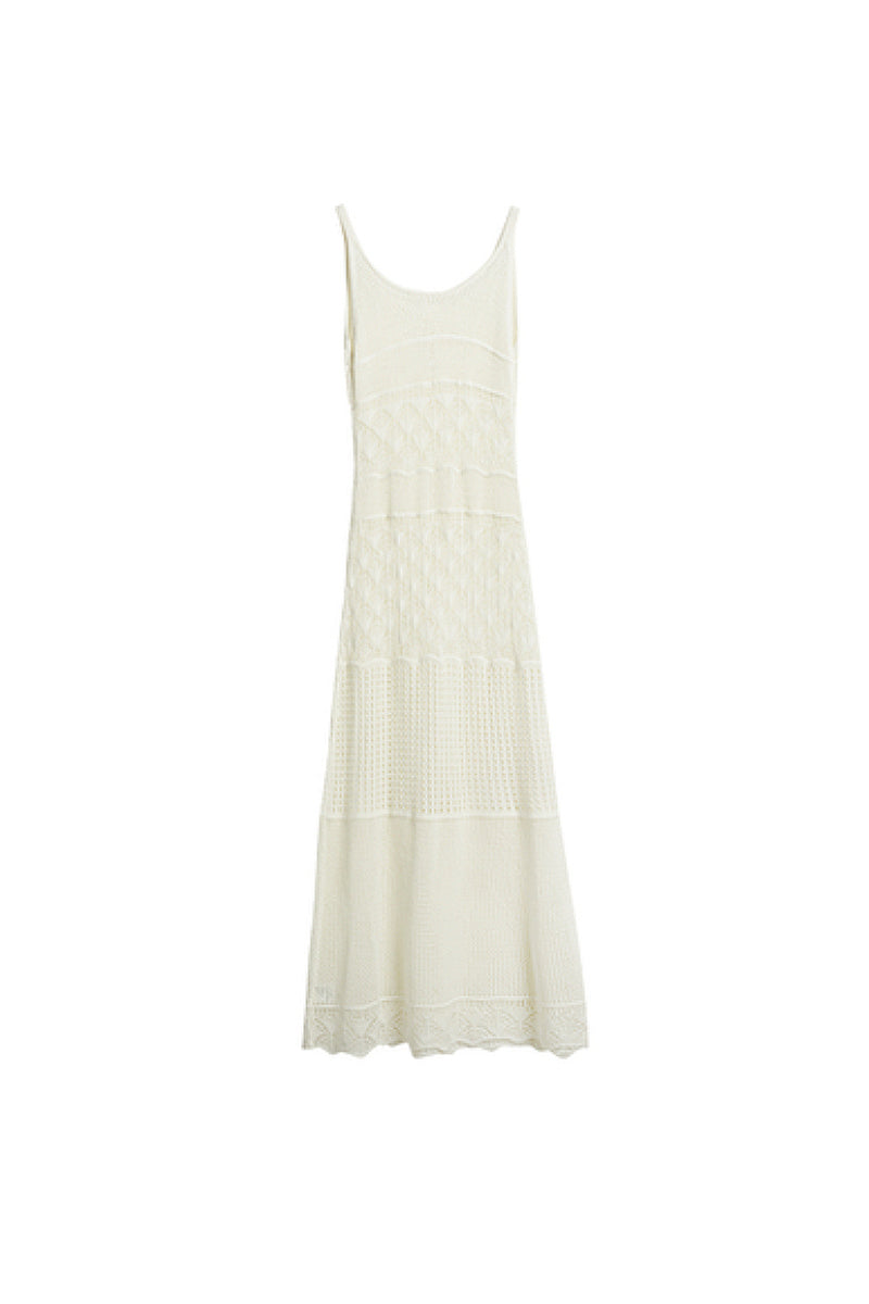 White Crochet V-Neck Sleeveless Midi Dress