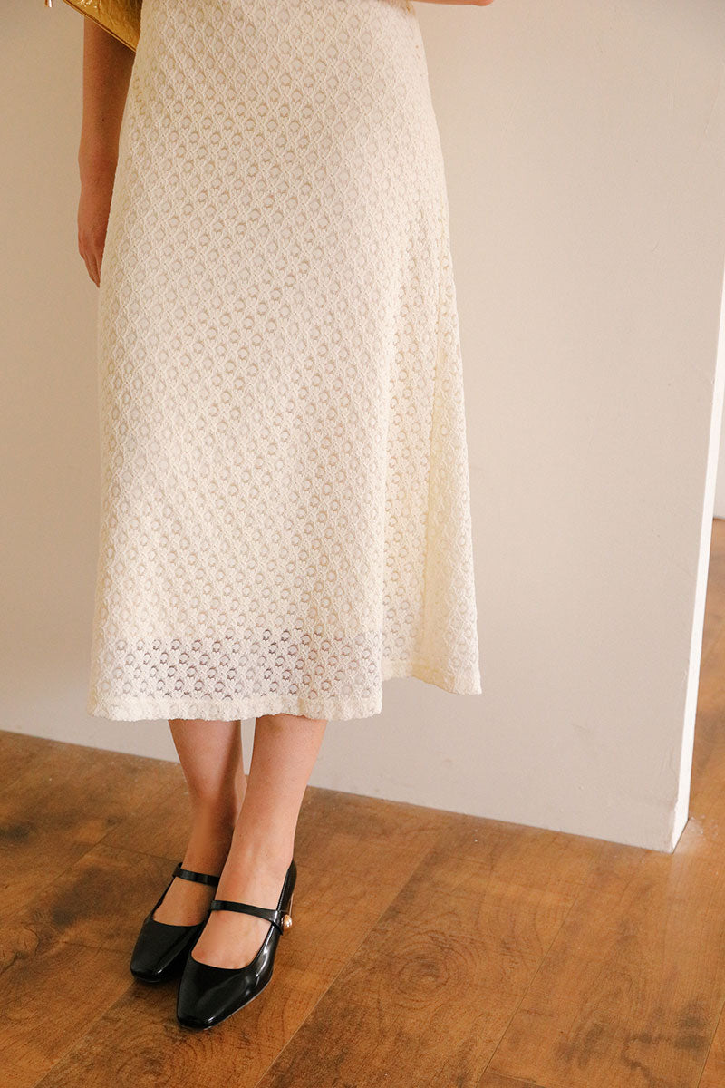White Embroidered Lace Midi Dress with Detachable Brooch