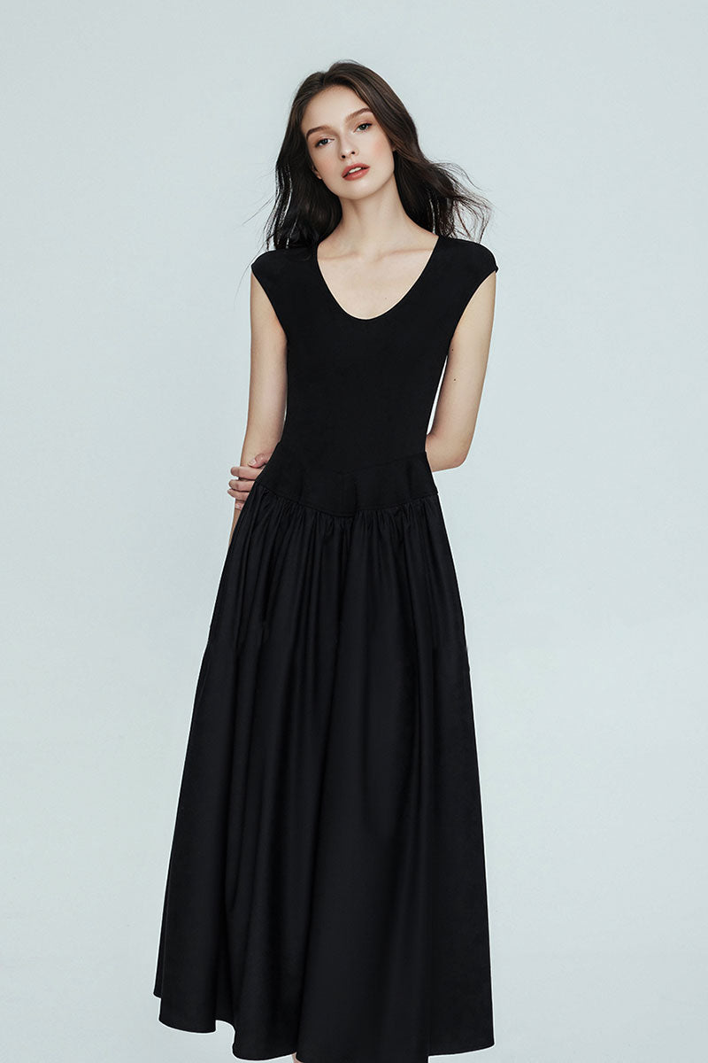 White Fit & Flare Cap-Sleeve Scoop-Neck Midi Dress