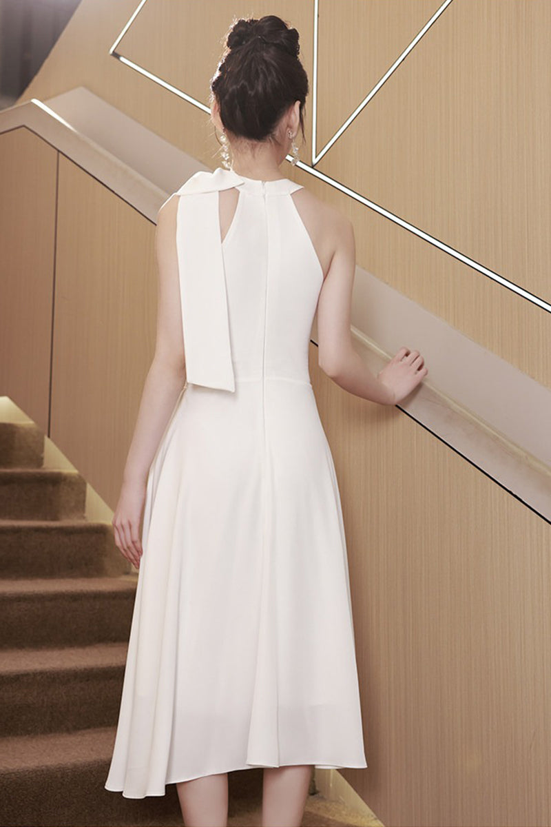 White Halter-Neck Backless Mini Dress With Bow