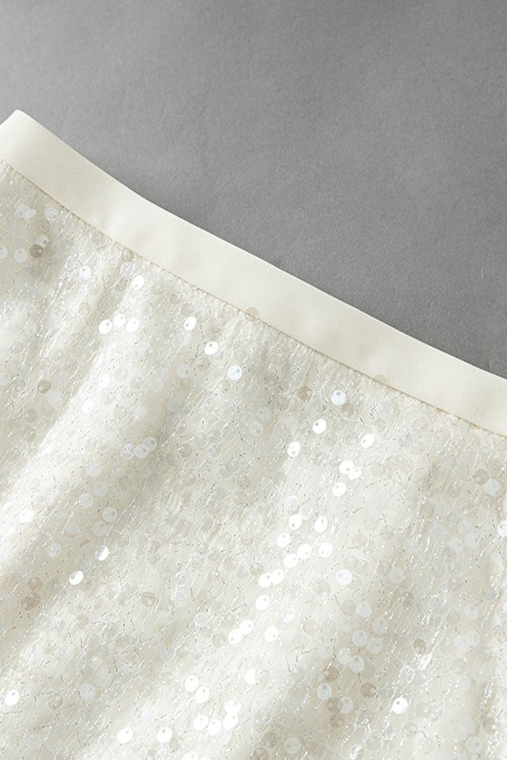 White Lace Sequin Pencil Midi Skirt with Back Slit