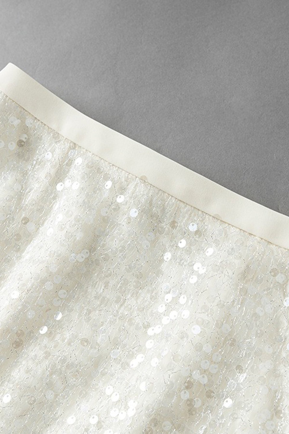 White Lace Sequin Pencil Midi Skirt with Back Slit