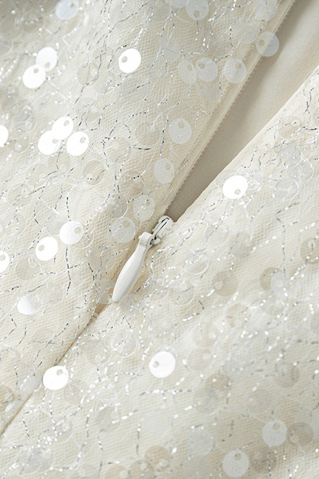 White Lace Sequin Pencil Midi Skirt with Back Slit