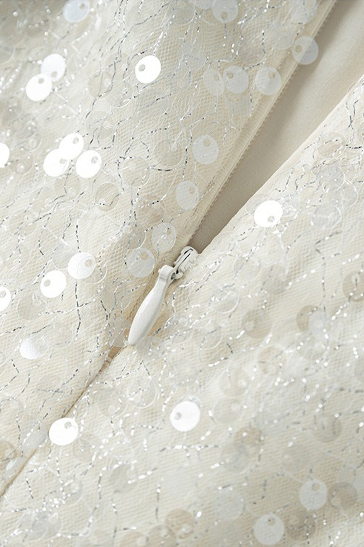White Lace Sequin Pencil Midi Skirt with Back Slit