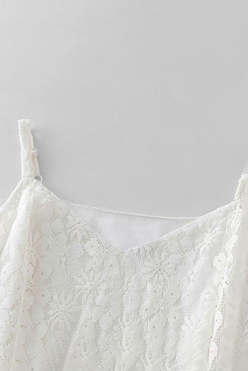 White Lace Tiered Sleeveless V-Neck Midi Dress