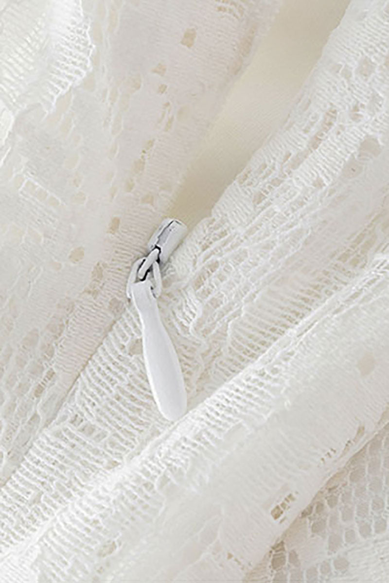 White Lace Tiered Sleeveless V-Neck Midi Dress
