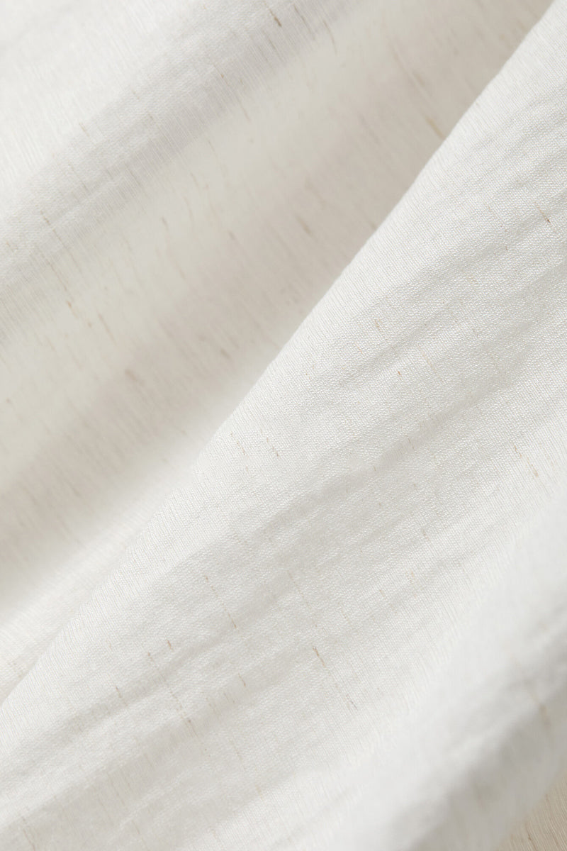 White Linen-Blend Collarless Belted Shirt