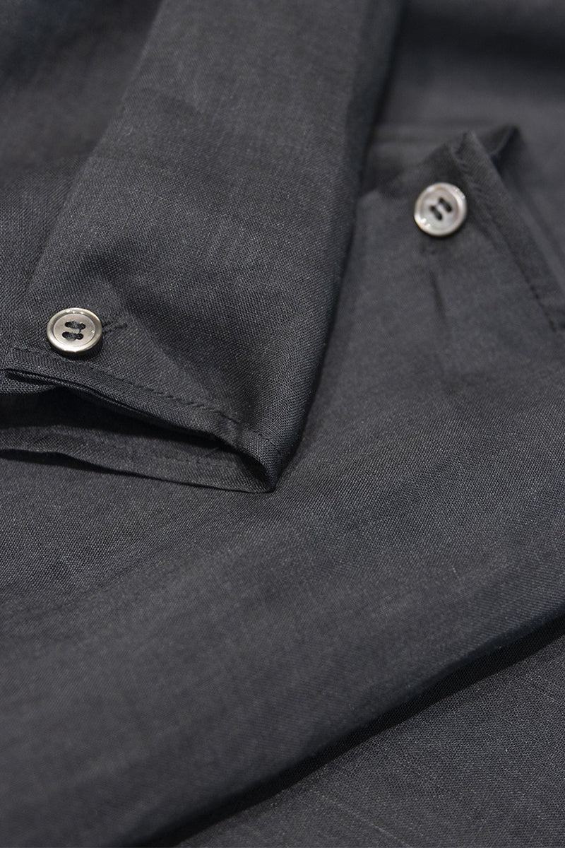 100% Ramie Collarless Long Sleeve Button Down Shirt