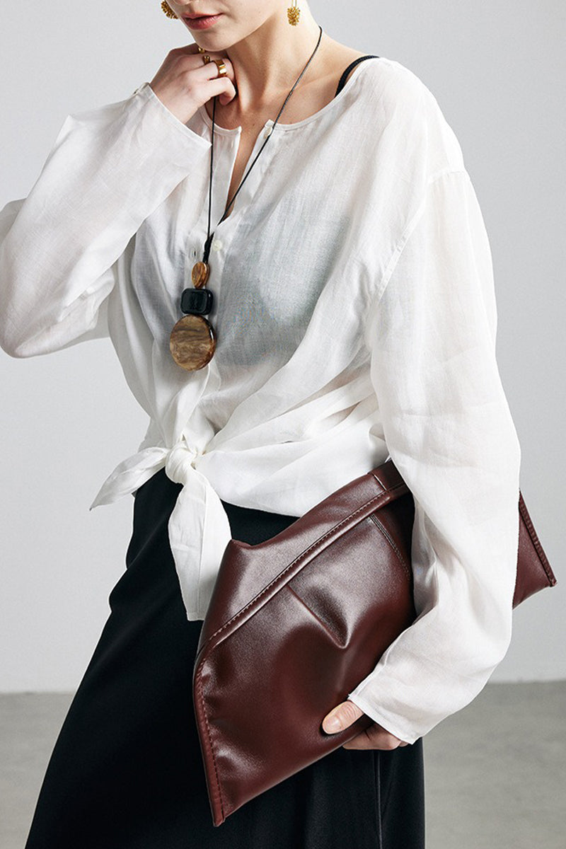 100% Ramie Collarless Long Sleeve Button Down Shirt