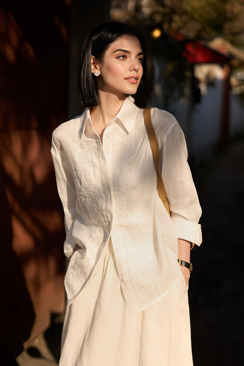 White Linen Embroidery Shirt