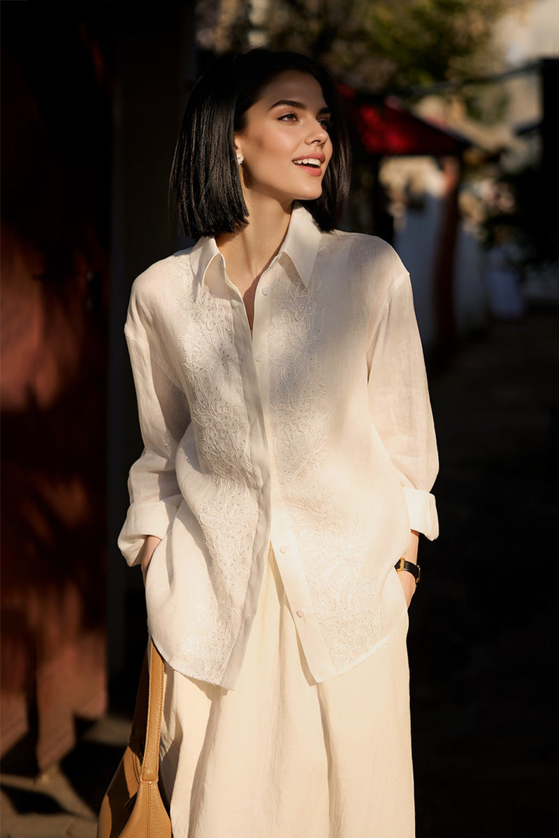 White Linen Embroidery Shirt