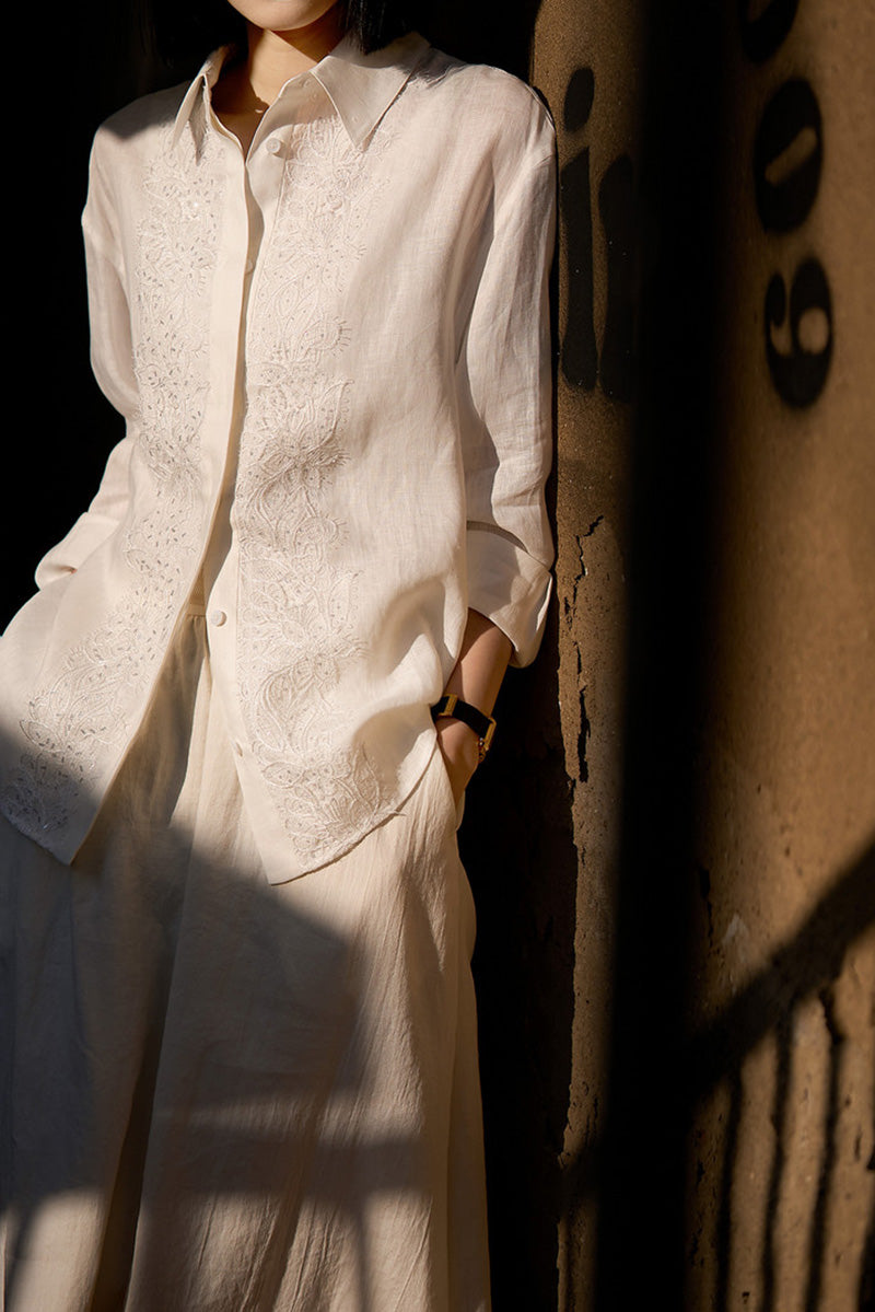 White Linen Embroidery Shirt
