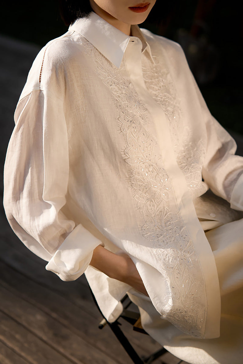 White Linen Embroidery Shirt