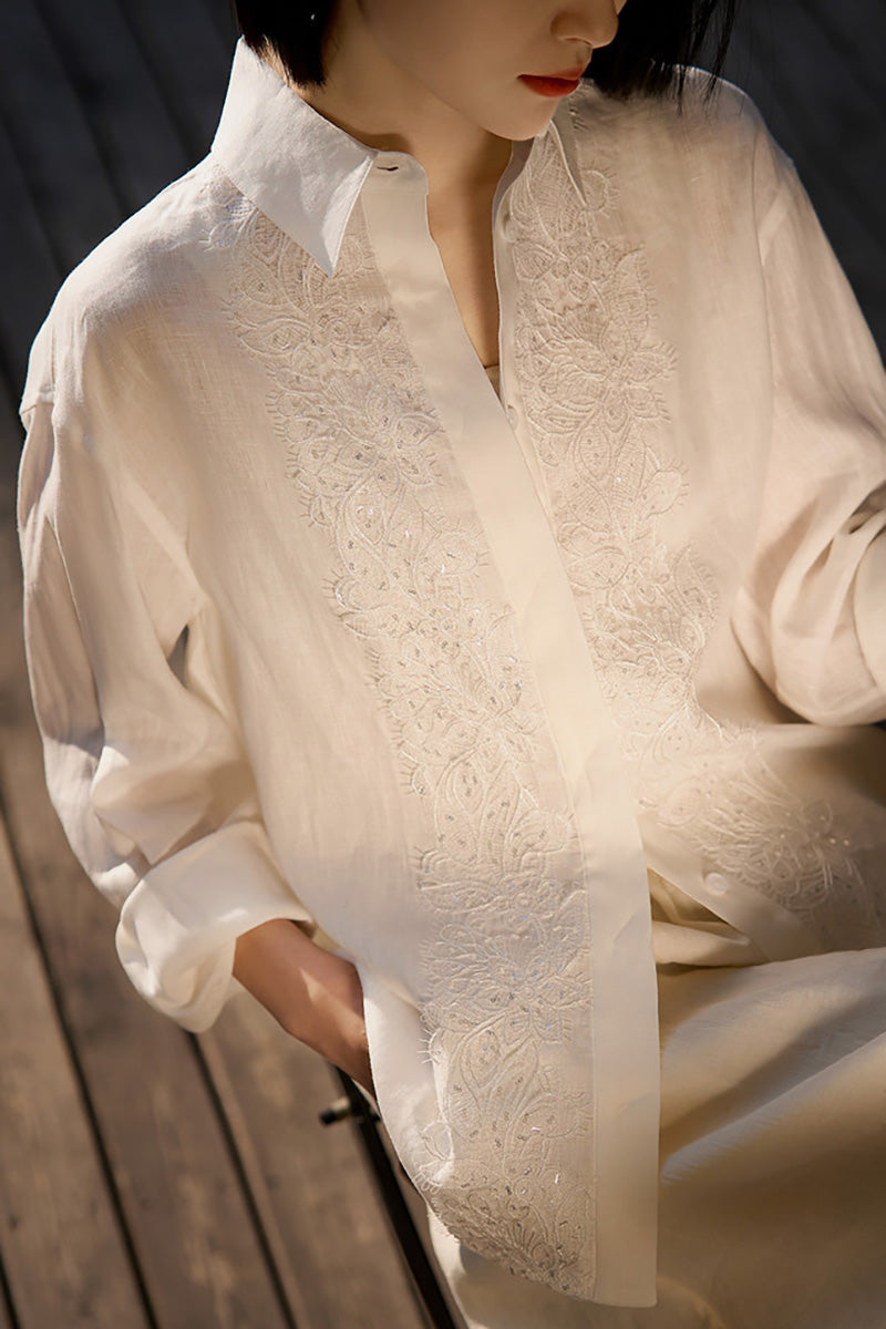 White Linen Embroidery Shirt