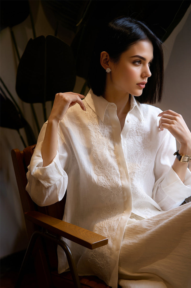 White Linen Embroidery Shirt