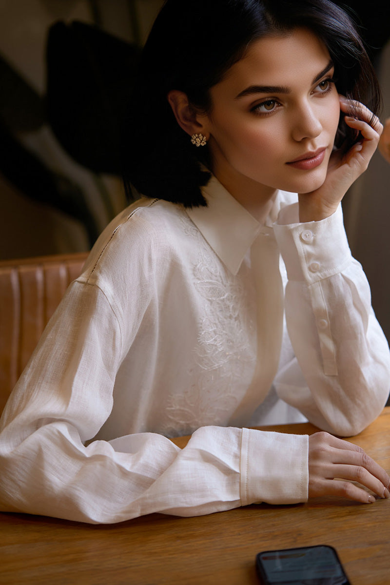 White Linen Embroidery Shirt