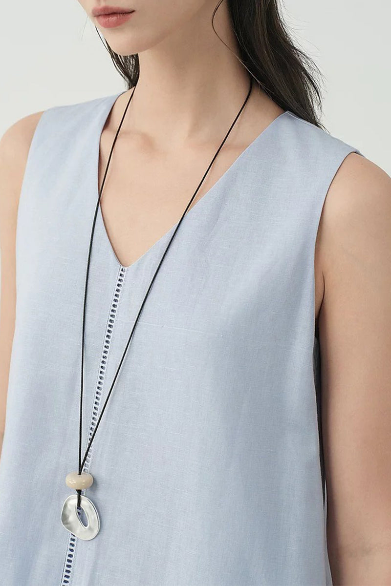 White Linen V Neck Sleeveless A Line Maxi Dress