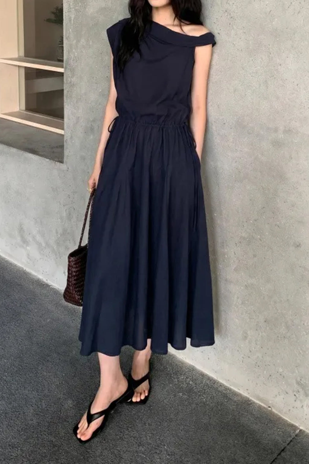 White One Shoulder Maxi Dress with Cinched Waist