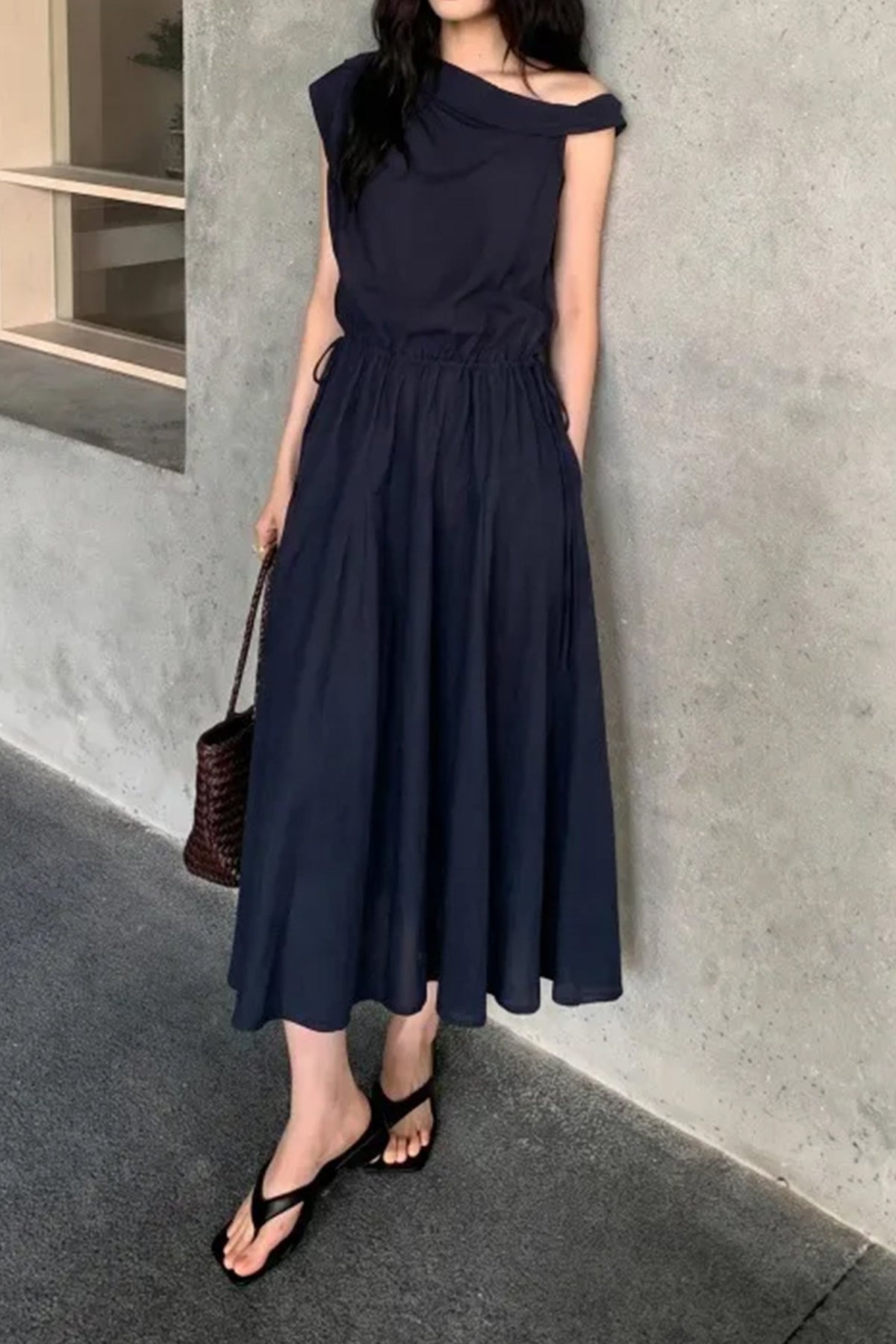 White One Shoulder Maxi Dress with Cinched Waist