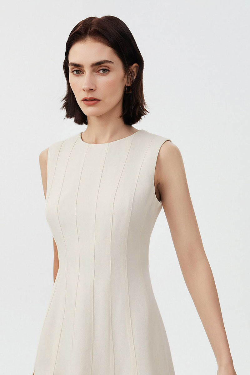 White Pleated Sleeveless A-Line Mini Dress in Triacetate