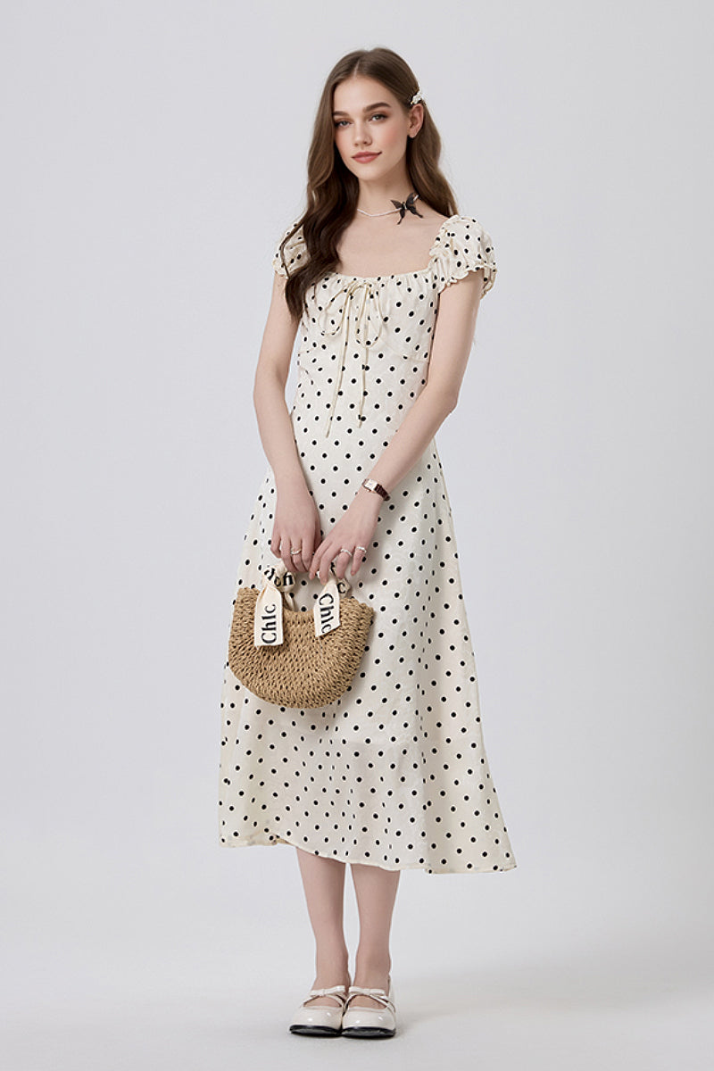 White Polka-Dot Midi Dress