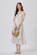 White Polka-Dot Midi Dress