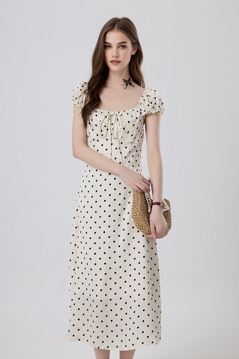 White Polka-Dot Midi Dress