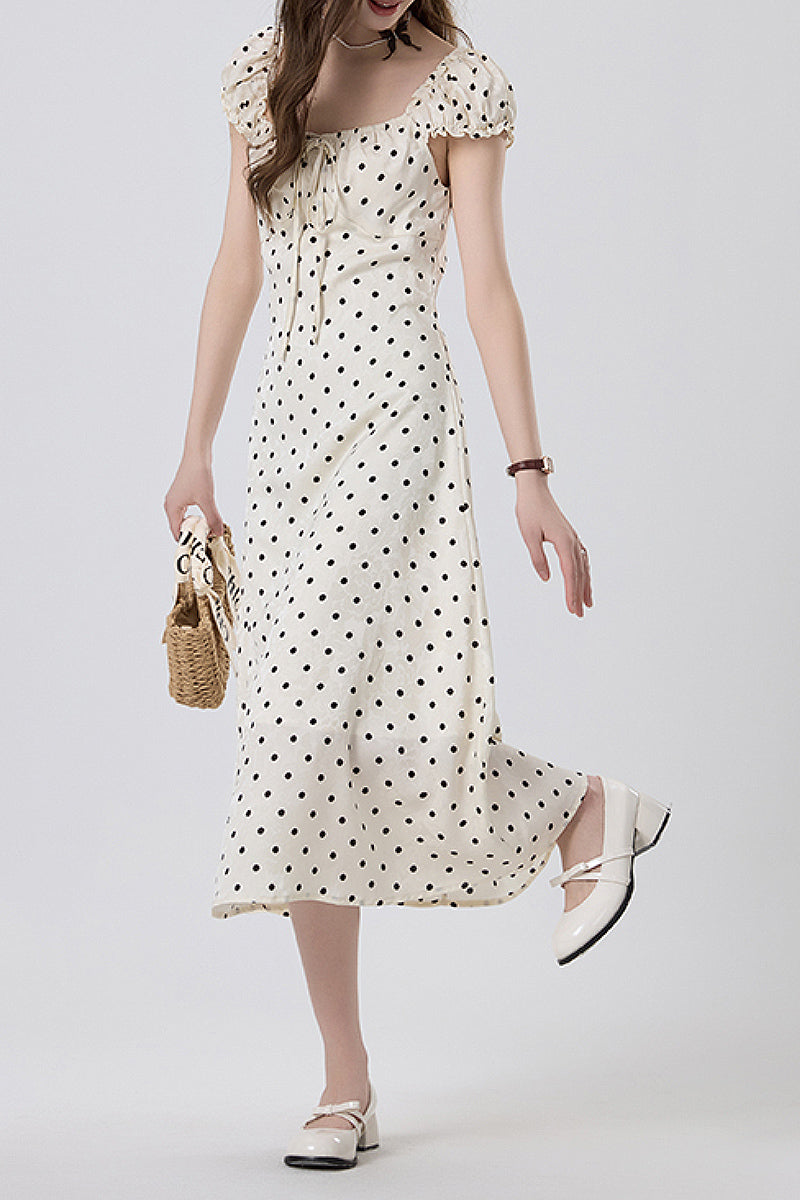 White Polka-Dot Midi Dress