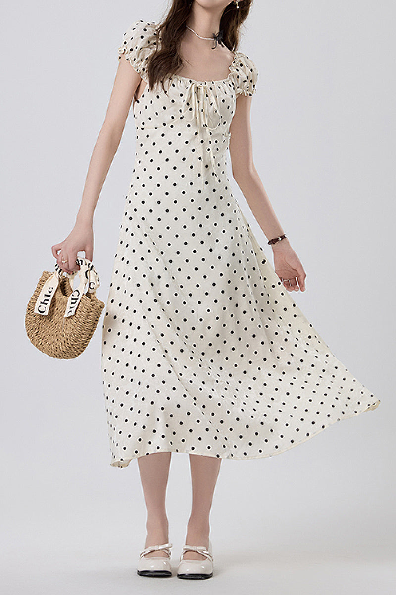 White Polka-Dot Midi Dress