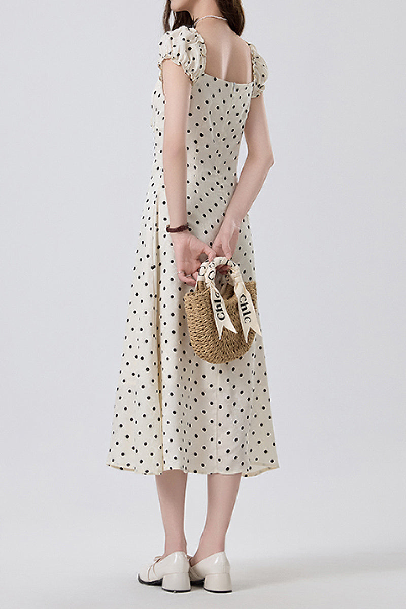 White Polka-Dot Midi Dress