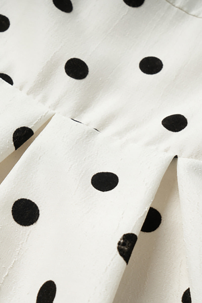 White Polka-Dot Spaghetti-Strap Midi Dress
