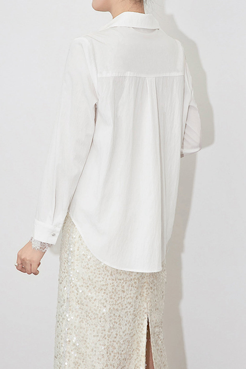 White Sheer V-Neck Lace Blouse