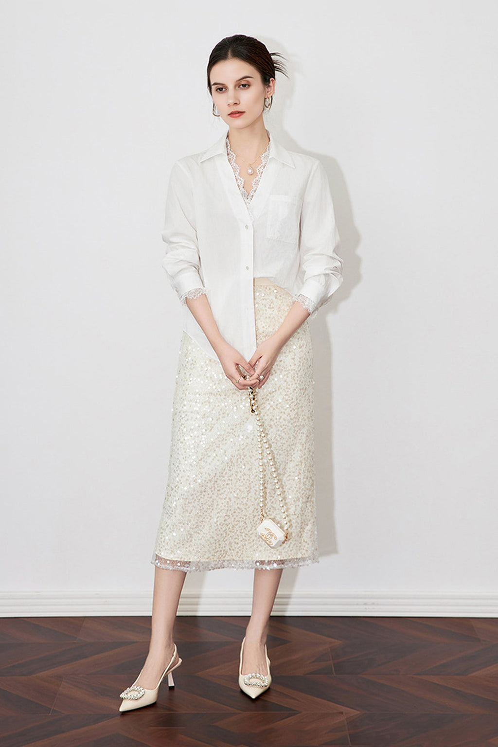 White Sheer V-Neck Lace Blouse