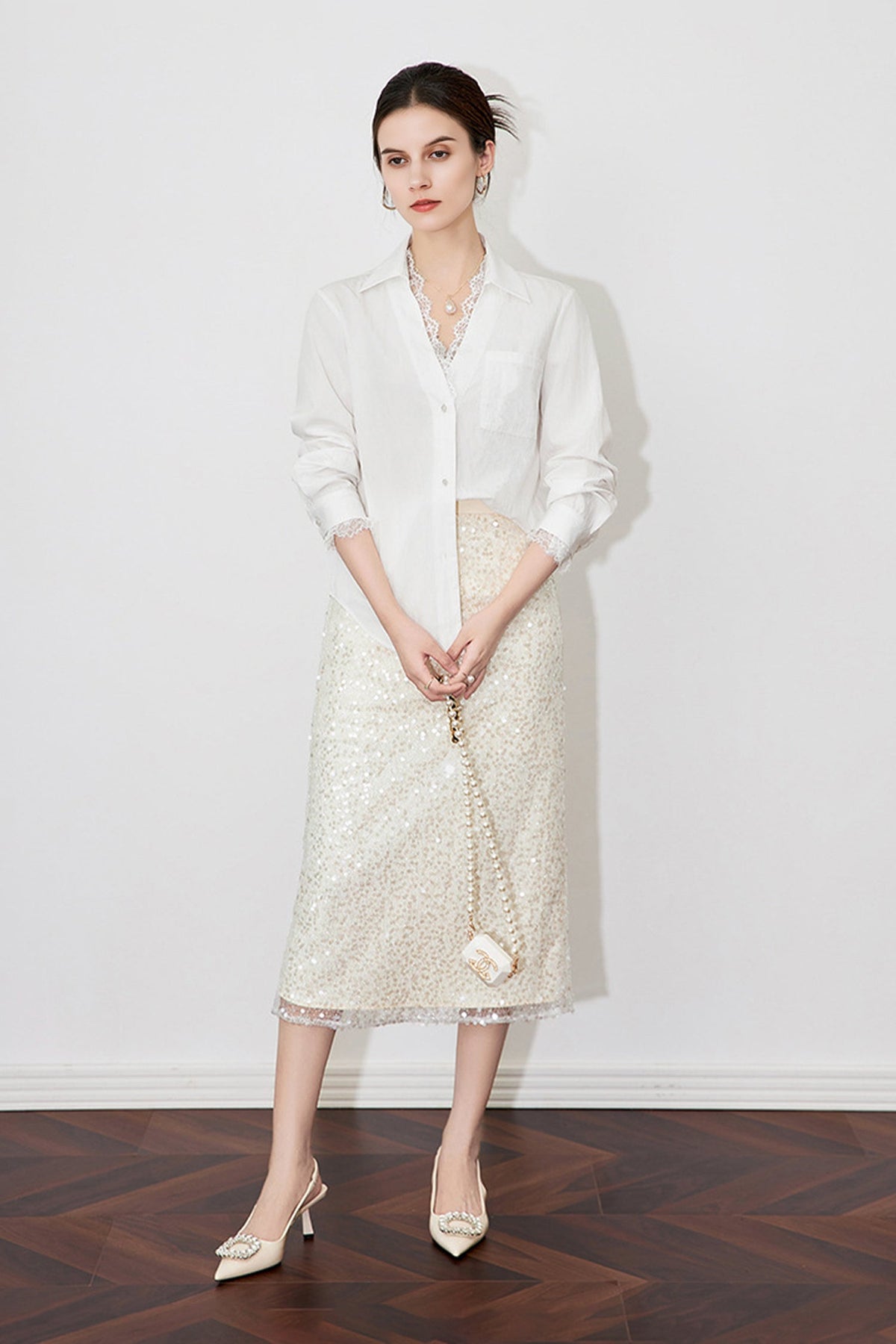 White Sheer V-Neck Lace Blouse