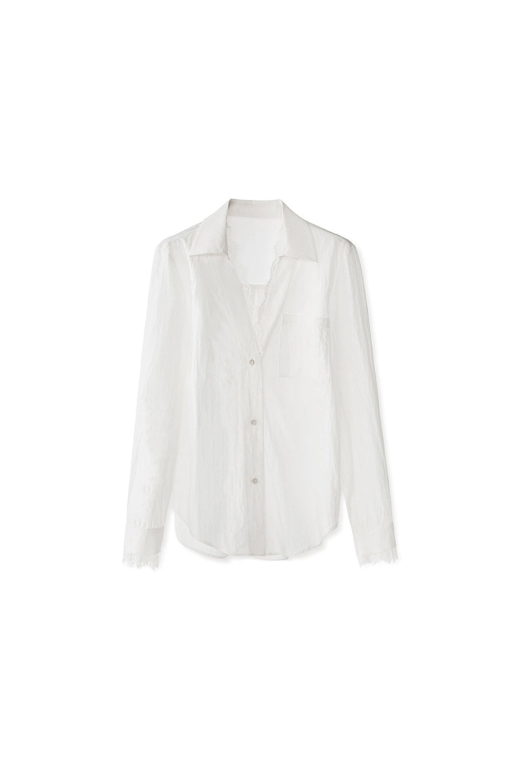 White Sheer V-Neck Lace Blouse