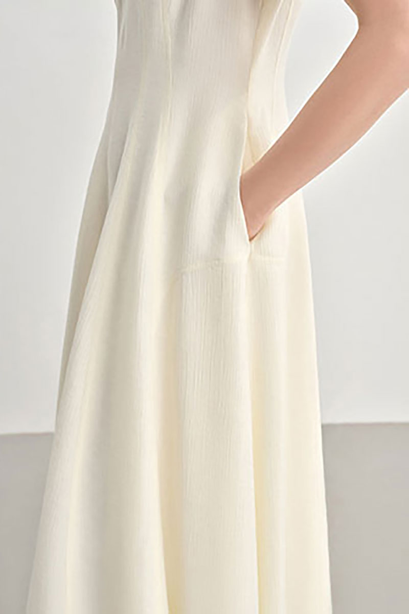 White Short-Sleeve A-Line Midi Dress