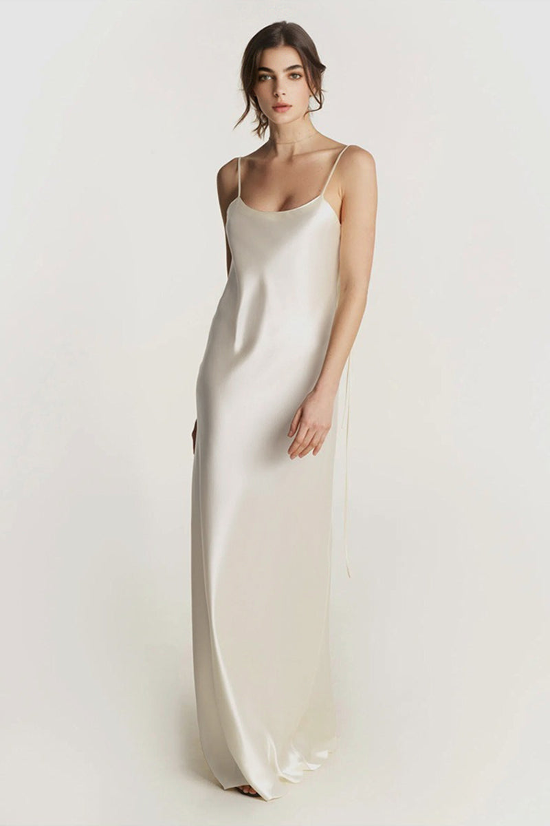 White Silk Backless Maxi Slip Dress
