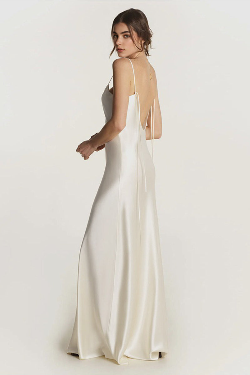 White Silk Backless Maxi Slip Dress