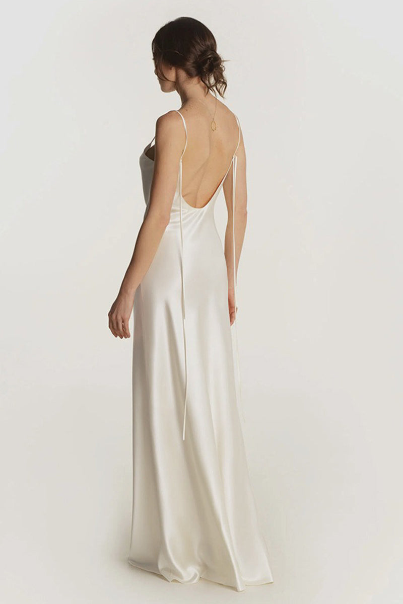 White Silk Backless Maxi Slip Dress