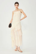 White Silk-Blend Ruffle Slip Maxi Dress