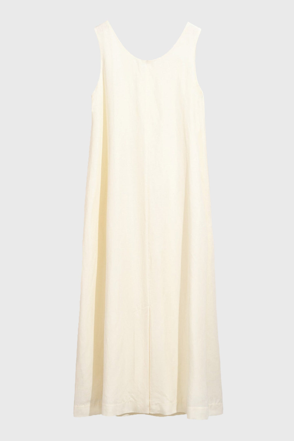 White Silk-Linen Sleeveless Maxi Dress with Pockets