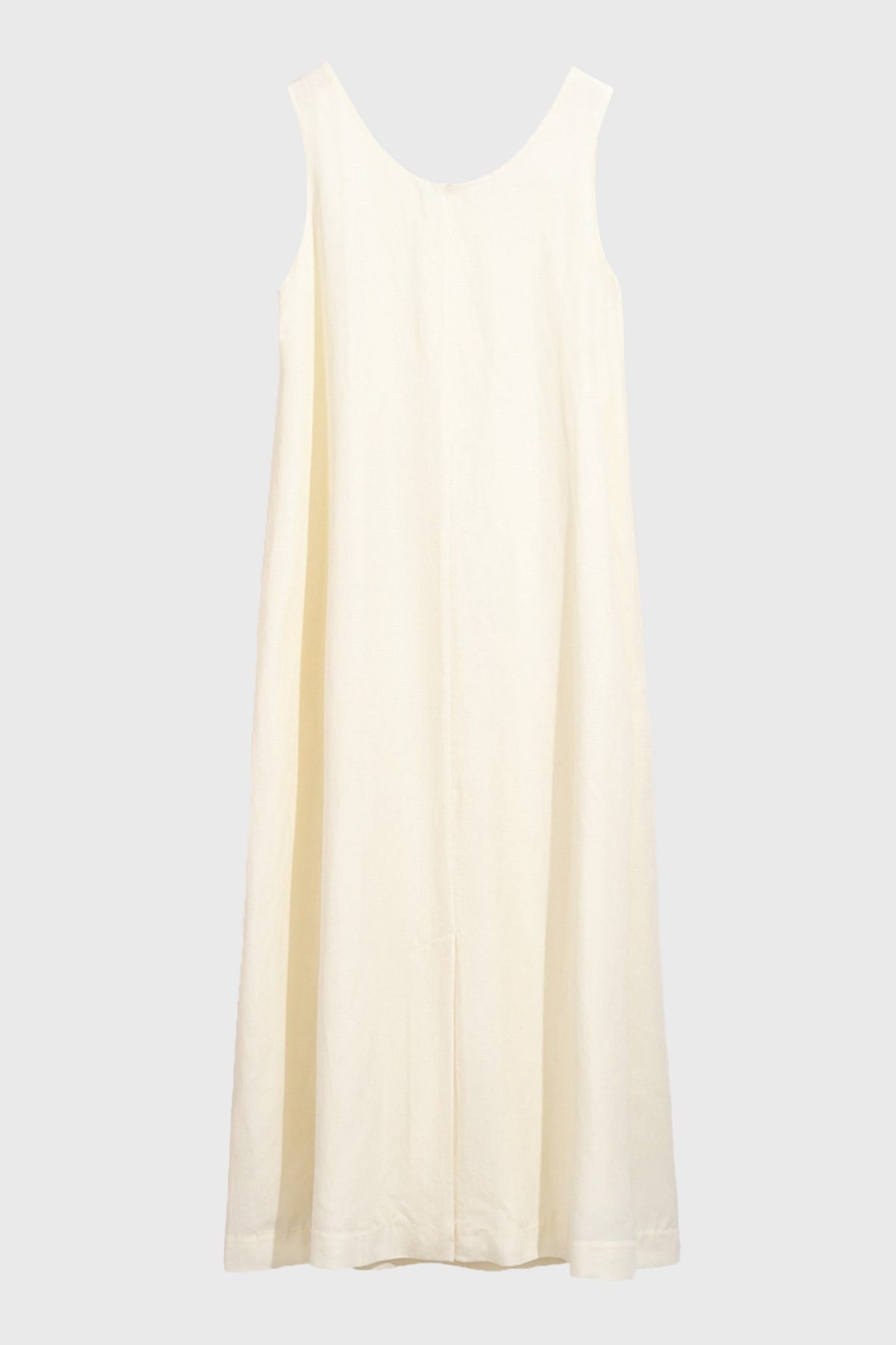 White Silk-Linen Sleeveless Maxi Dress with Pockets