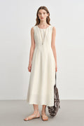 White Sleeveless A-Line Midi Dress