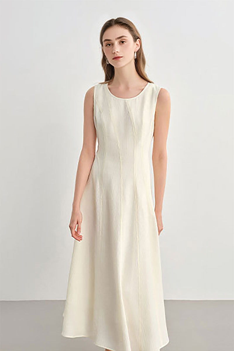 White Sleeveless A-Line Midi Dress