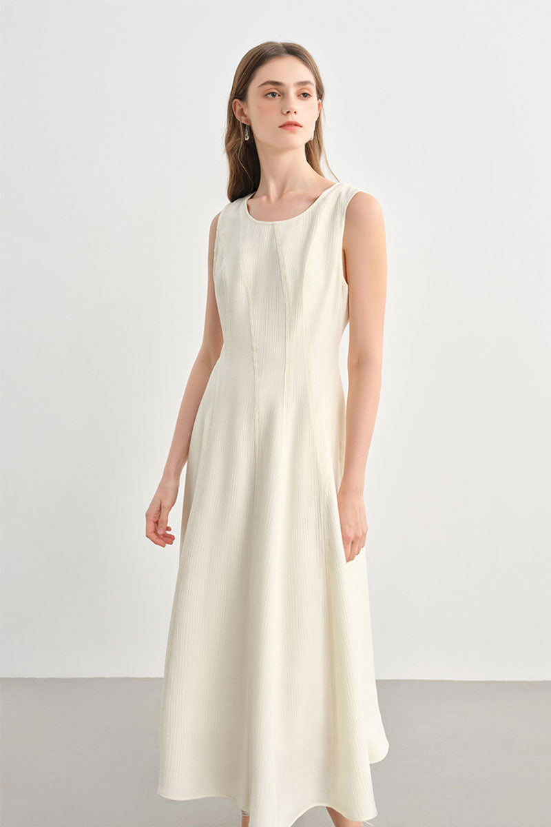 White Sleeveless A-Line Midi Dress
