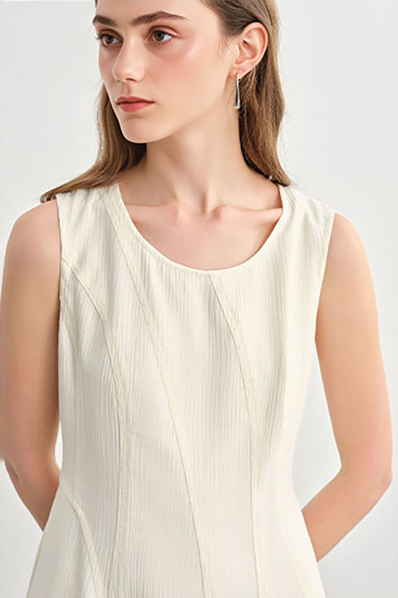 White Sleeveless A-Line Midi Dress