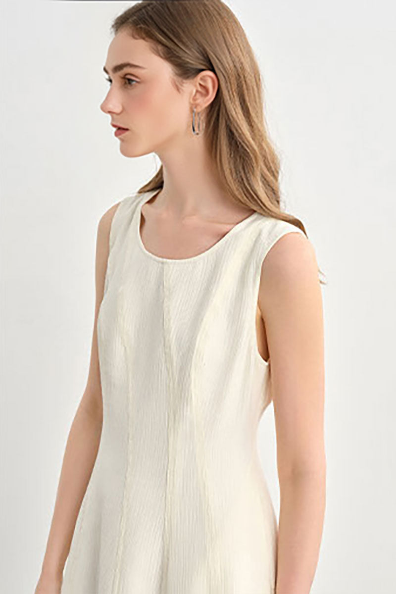 White Sleeveless A-Line Midi Dress