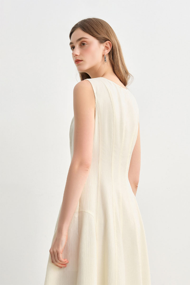 White Sleeveless A-Line Midi Dress